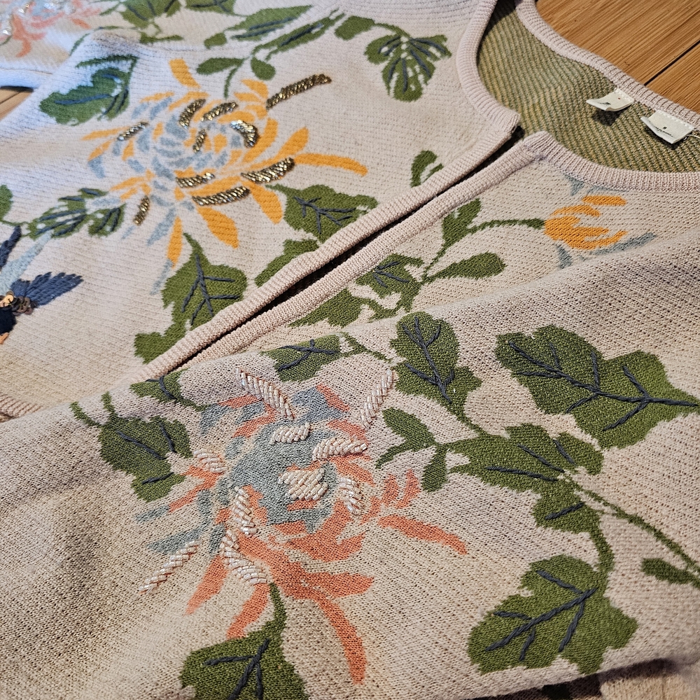 Anthropologie Floral Embroidered Cardigan - Cream and Green - Picture 9 of 9